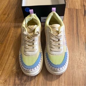 Nicole Miller New York Brita Woven Mixed Media Platform Sneakers 7.5‎ Beige Mist